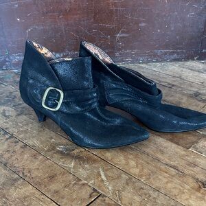 Irregular Choice Black Heeled Boots with Gold Buckle